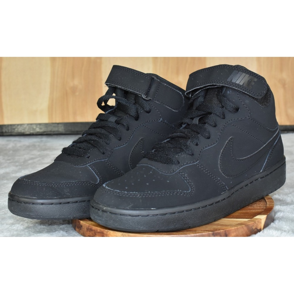 Nike Court Borough Mid 2 GS Kids Shoes Size 6.5Y Triple Black Suede Sneakers